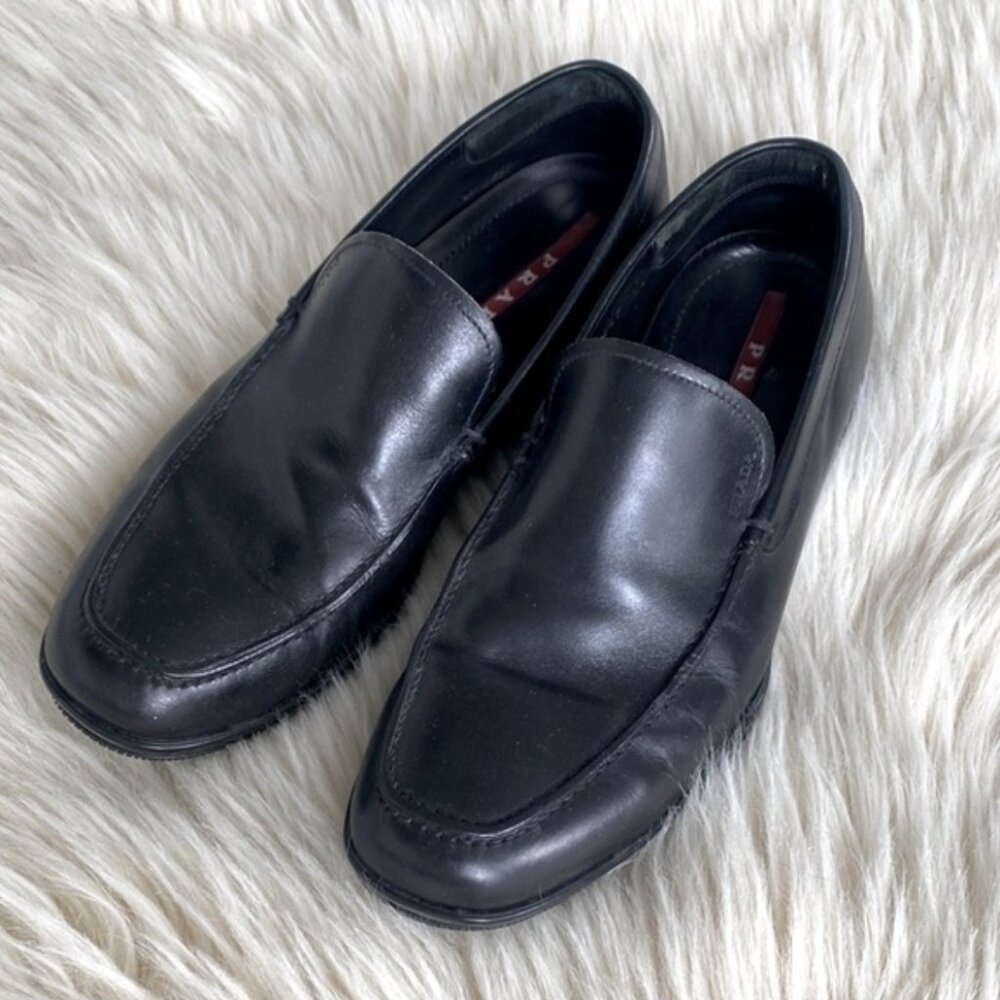 Authentic Prada Men's Black Leather Sports Loafers US size 7.5 Mint Condition